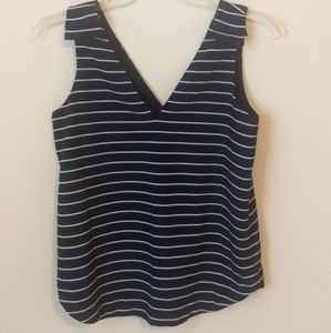 Navy Blue White Nautical Stripe V Neck Top Banana Republic Small Sleeveless